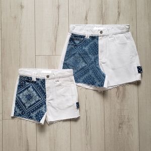 Me & Mini Me Women Girls Color Block Boho Print Shorts Size 26 & 10 White NWOT